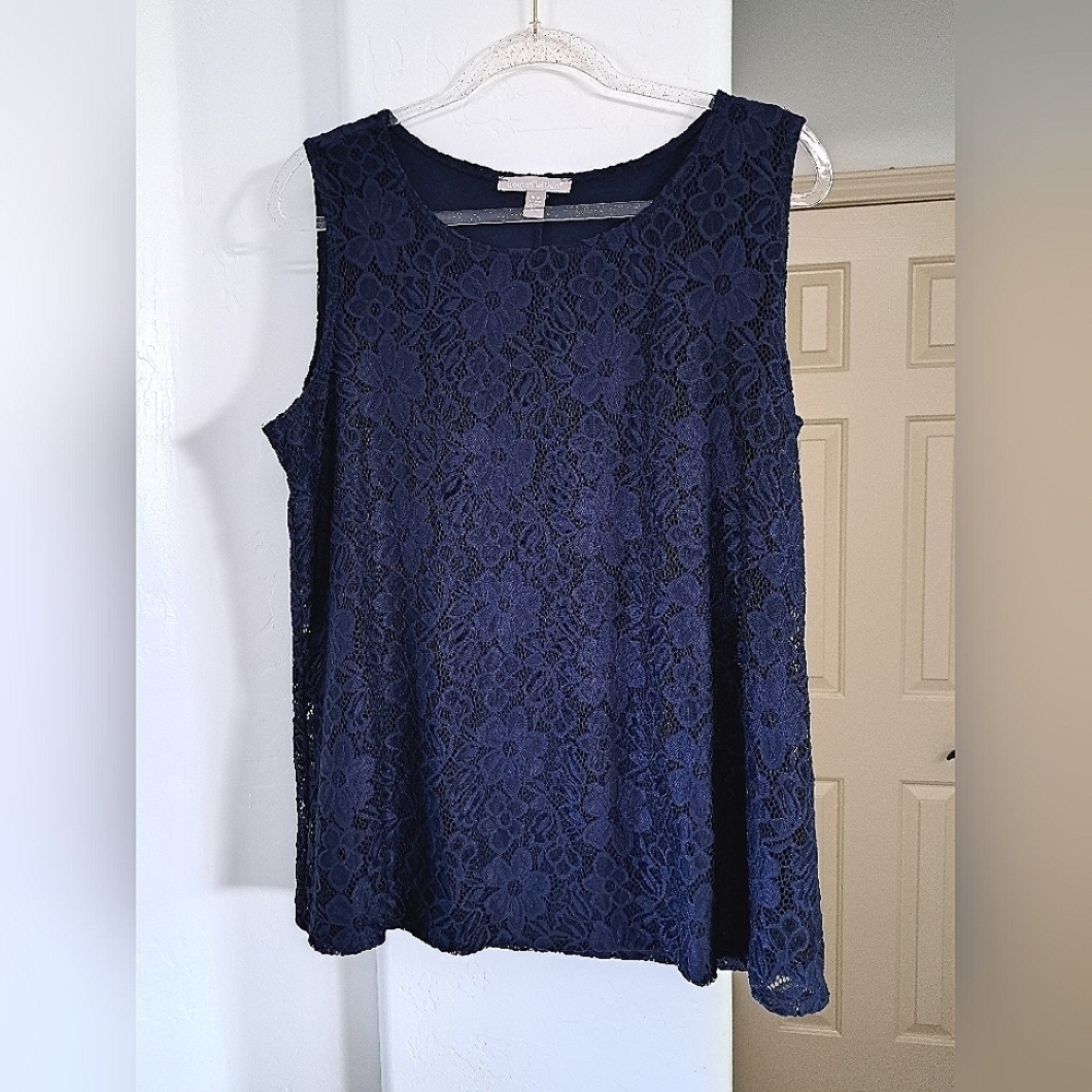 Woman Within Elegant Navy Lace Sleeveless Top SIZE 18W NWOT - Picture 2 of 8